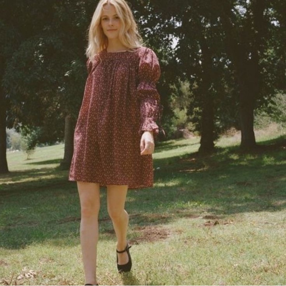 Doen Maroon Patterned Mini Dress